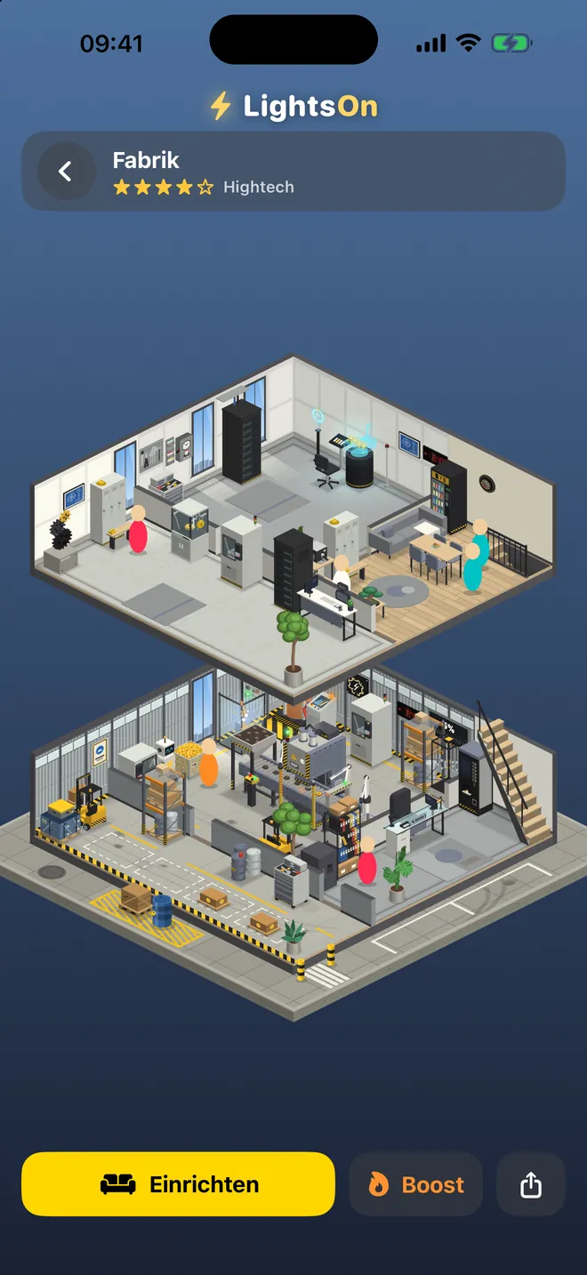 Fabrikhalle — Eine Fertigungsstraße produziert deine Schrauben in Echtzeit.