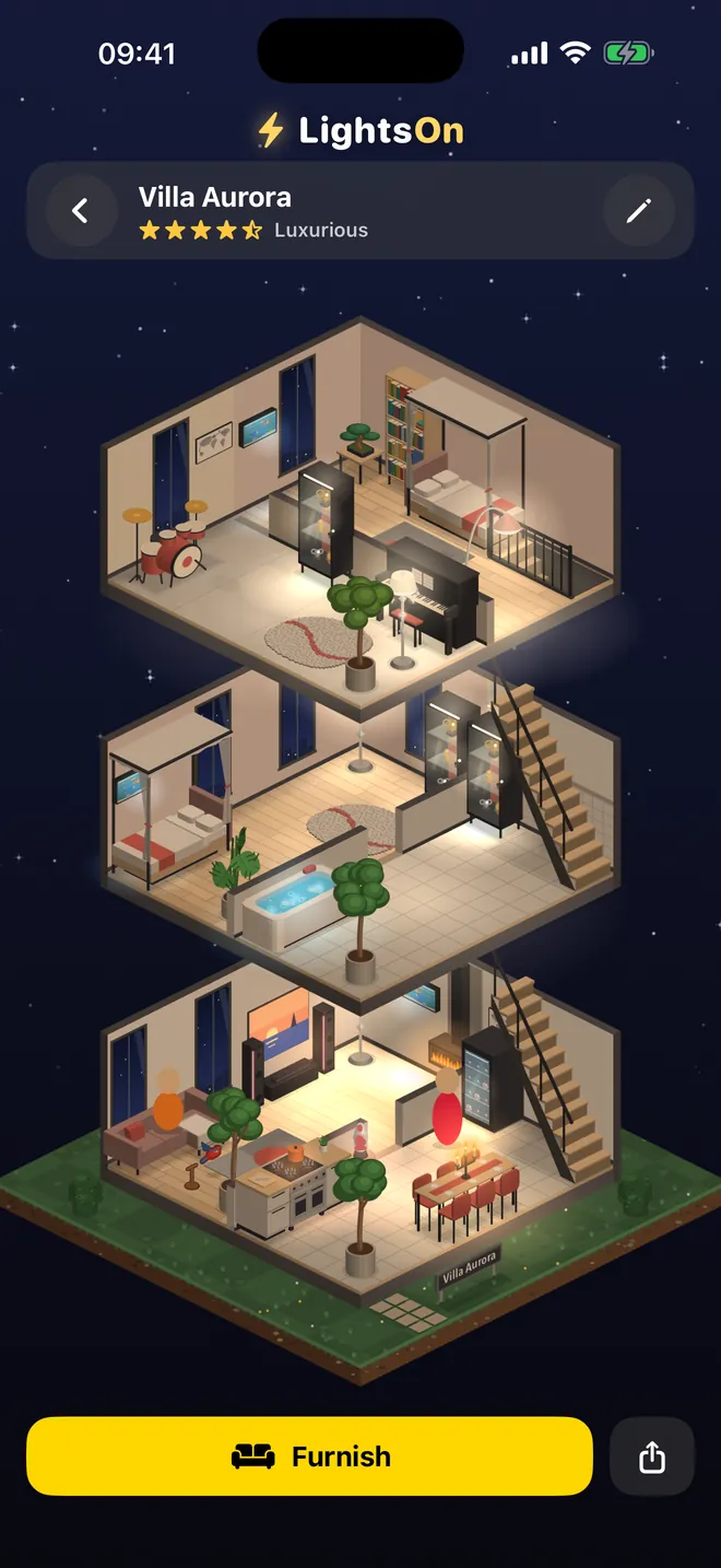 Look inside — Every house opens up — furnish the rooms, watch the residents.