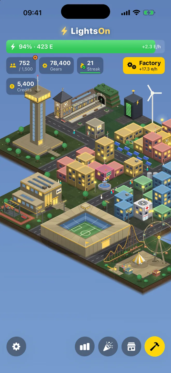 Monuments — Long-term goals: an island retreat, an observation tower, a stadium.