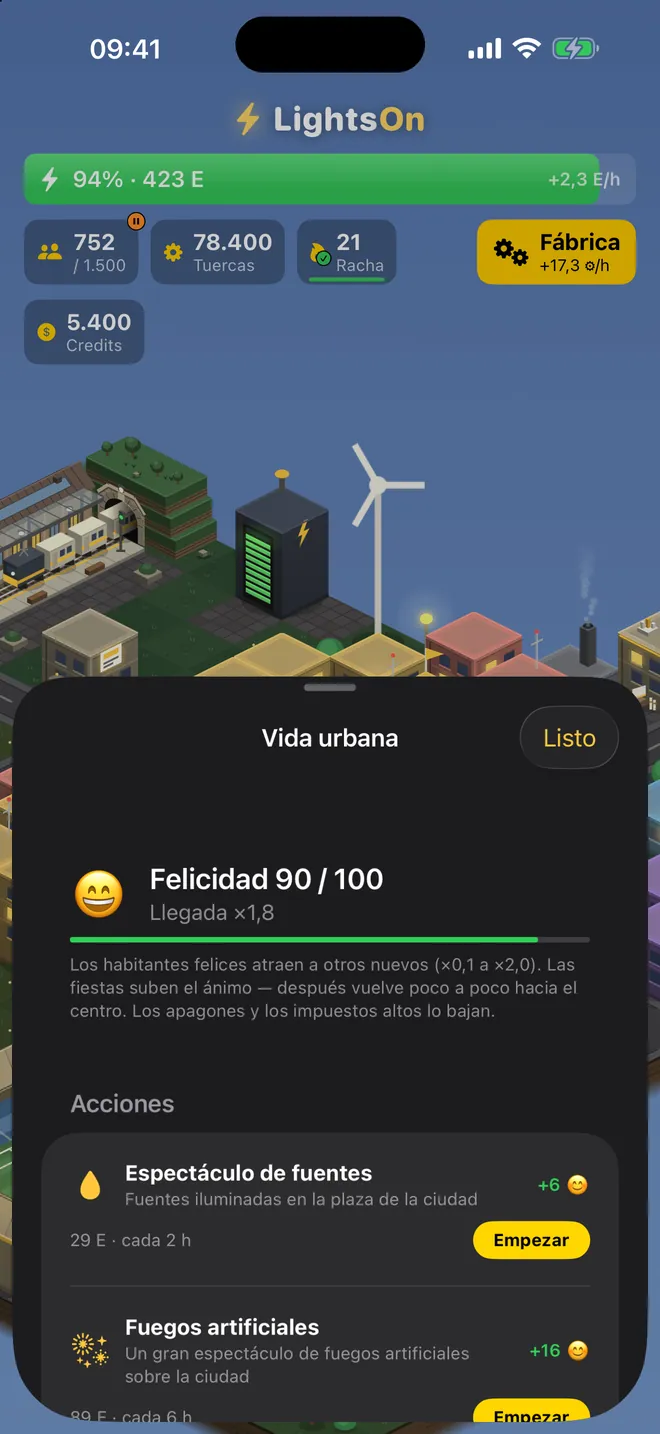 Vida urbana — Los habitantes contentos atraen a más. Unos fuegos artificiales levantan el ánimo.