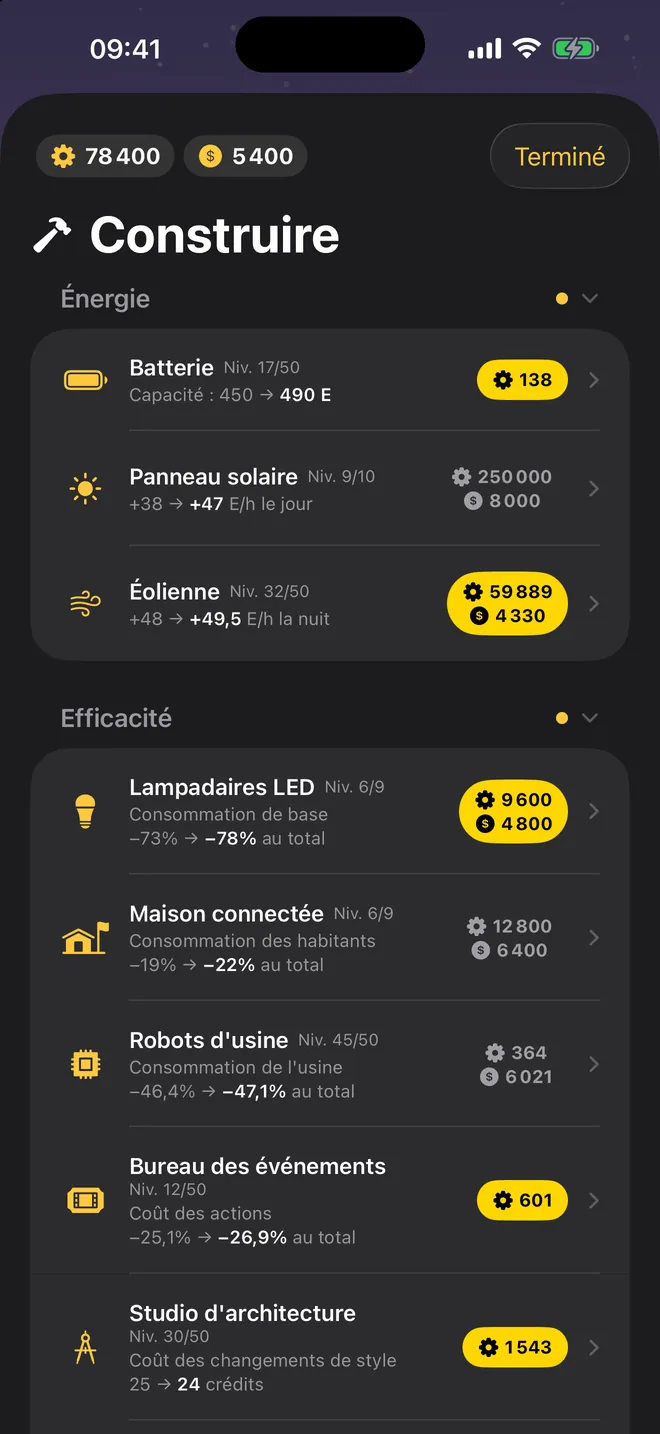 Construire et améliorer — Boulons et crédits achètent panneaux solaires, lampes LED, robots et plus encore.