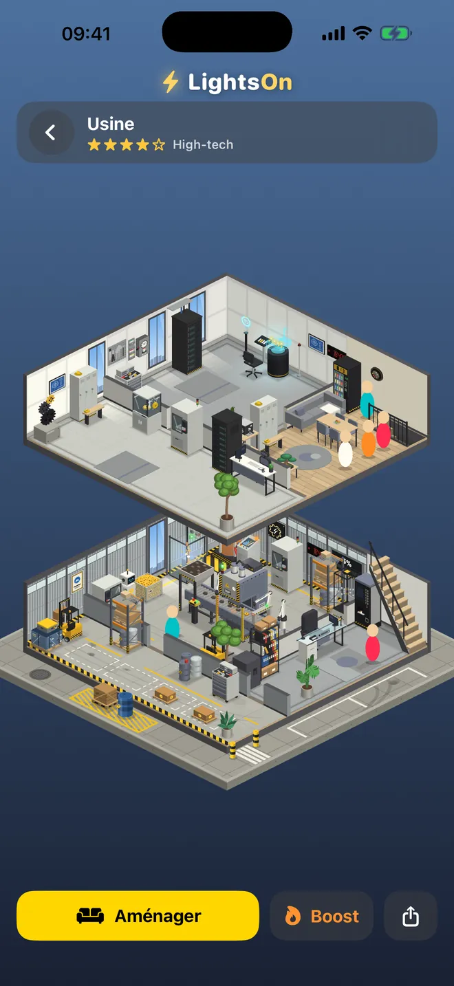 Atelier de l’usine — Une chaîne de production fabrique tes boulons en temps réel.