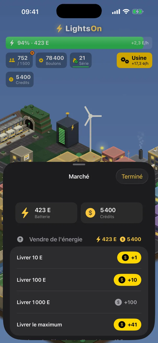 Marché — Vends ton surplus d’électricité contre des crédits — ou rachètes-en un jour de flemme.